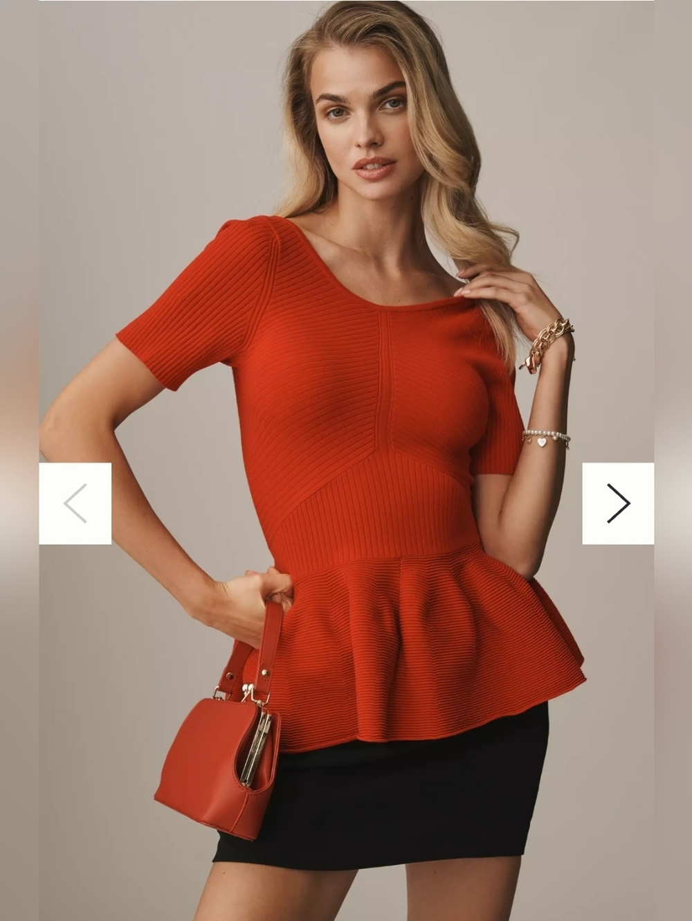 NWT Anthropologie Women's True Red Ribbed Peplum Top Size Large